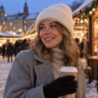 Kobieta w białej czapce z satynową podszewką
